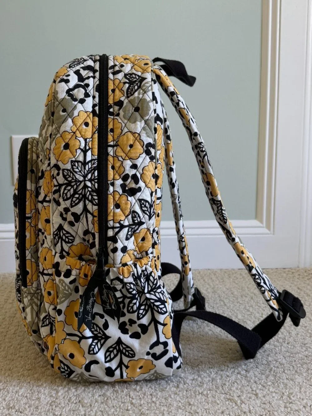 Vera Bradley Yellow and Black Floral Pattern Backpack